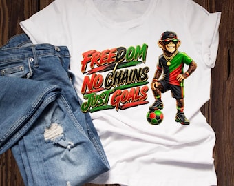 Juneteenth Monkey Soccer Shirt Freedom Design No Chains Just Goals Unisex T-Shirt Streetwear Football Graphic Gildan 5000 Gift