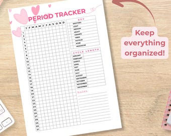 Afdrukbare menstruatietracker | Menstruele cyclustracker | Plannerinzet | Gezondheidslogboek