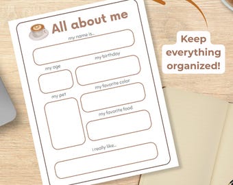All About Me Worksheet Printable Pack, Student Introduction (PDF, PNG)