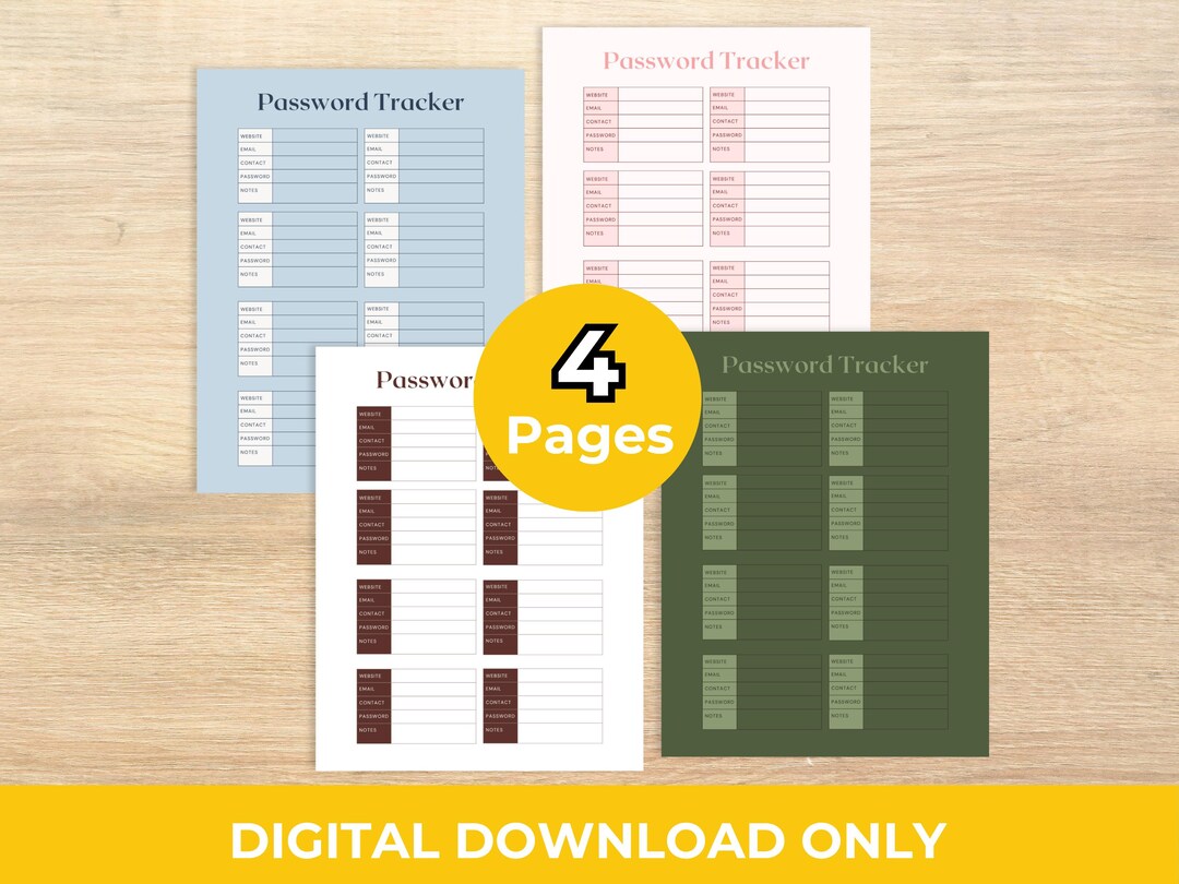 Password Tracker Printable Login Organizer Planner Page - Etsy