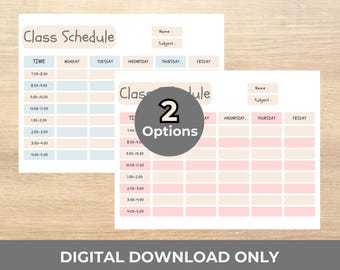 Horario de clases imprimible, horario del estudiante, planificador semanal de clases, organizador del aula del maestro, planificación de la rutina escolar, descarga digital