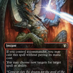 May include: A collectible trading card titled Deflecting Swat featuring a green dragon-like creature with glowing orange eyes and chest markings, deflecting a bright blue beam of energy with its hand, set against a dark, fiery background.