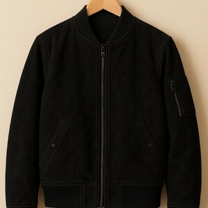 Svart mockabomberjacka | Streetstyle-jacka med dragkedja bild 1