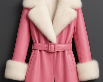 Pink Faux Leather Fur Trim Coat, Winter Jacket for Women
