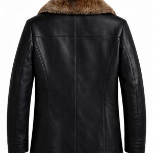 Classic Men Leather Jacket | Warm Black Winter Coat with Faux Fur Collar image 2