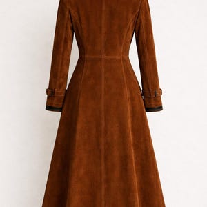 Women Vintage Brown Suede Coat, Long Lapel Collar Overcoat image 2