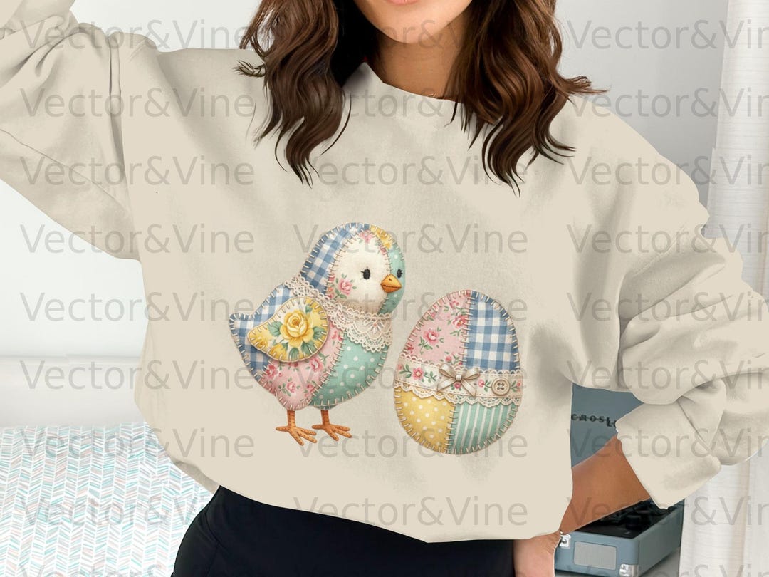 Patchwork Chick Easter Clipart, Shabby Chic Quilted Egg PNG ...