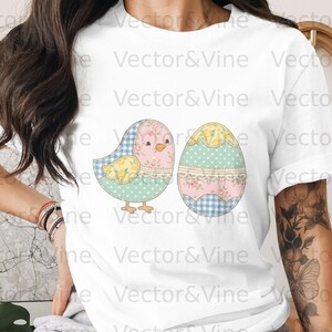 Clipart de huevo de Pascua de pollito acolchado, PNG de primavera con patchwork shabby chic (descarga digital)