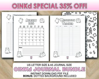 Printable August Kitty Cat Theme Journal Set: Cover Page, Title Page & Calendar (Digital Download)