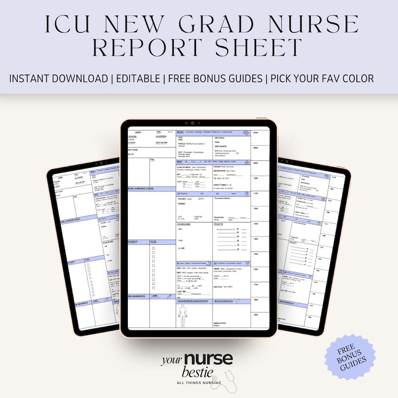 ICU Nurse Report Sheet | Customizable RN Template (digital Download) - Etsy