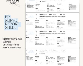 Emergency Nurse ER Nurse Report Sheet | 4-8 Patients Customizable RN Template (Digital Download)