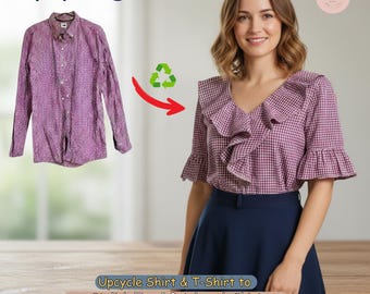 Upcycle Shirt to Stylish Top & Patchwork Skirt | DIY Sewing PDF Tutorial English