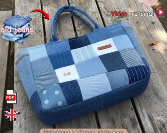Draagtas met ritssluiting – geüpcycled jeanspatchwork met videotutorial en pdf-naaipatroon