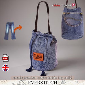 Upcycled Jeans Shoulder Bag Sewing Pattern PDF | DIY Denim Tote Tutorial | Recycled Jeans Bag | Beginner Friendly | Digital Download