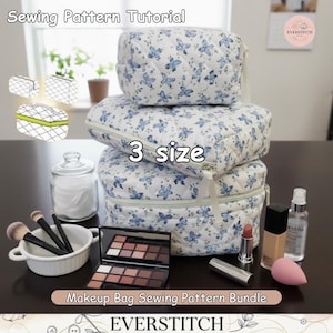 Patron de couture Trousse de toilette matelassée : trousse de maquillage de voyage (téléchargement PDF)