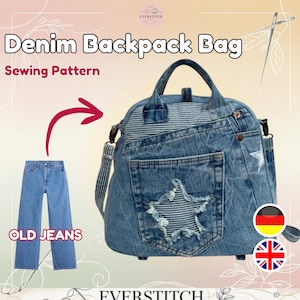 Patrón de costura para mochila vaquera con jeans reciclados (PDF + vídeo) Inglés y alemán