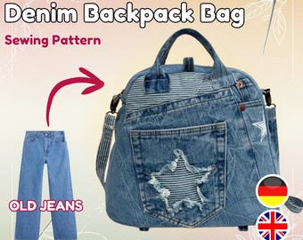 Denim Backpack Sewing Pattern – Upcycled Jeans Project, PDF + Video Tutorial, English & Deutsch