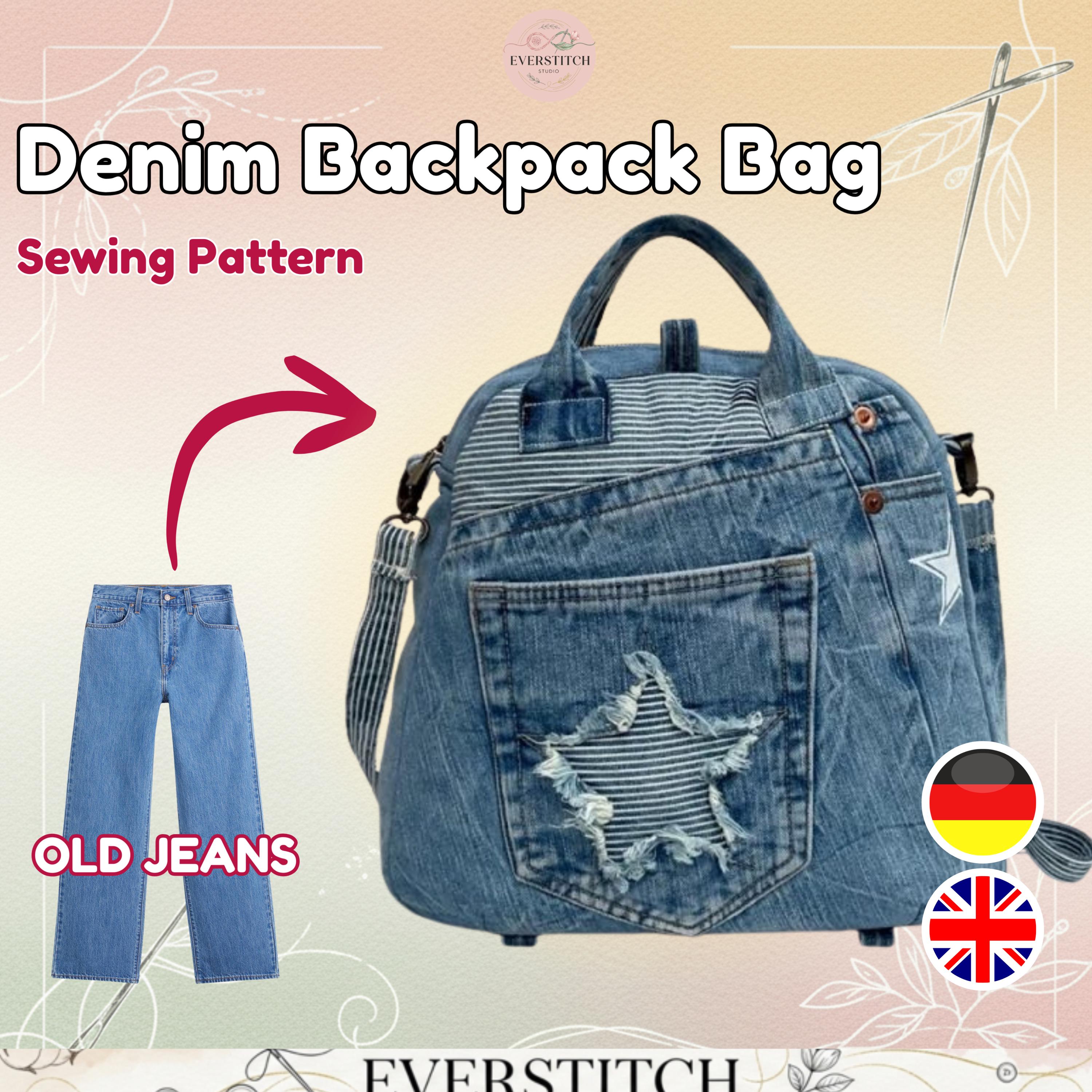 Denim Backpack Sewing Pattern – Upcycled Jeans Project, PDF + Video ...