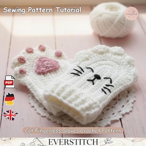 Fingerless Cat Paw Gloves Crochet Pattern PDF | Kawaii Mittens Tutorial English Deutsch | Beginner Crochet Gloves | Cat Paw Mittens PDF