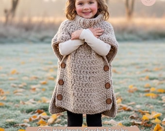 Girls Crochet Poncho PDF | Kids Cape Pattern Ages 4–14 | EN/DE Download