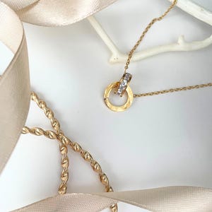 Gold Interlocking Circle Necklace, TARNISH RESISTANT Stainless Steel - Optional Initial & Birthstone Charm