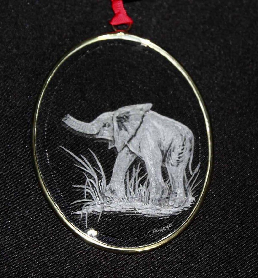 Crystal Elephant Ornament, Elephant Gifts, Engraved Ornaments, Glass ...
