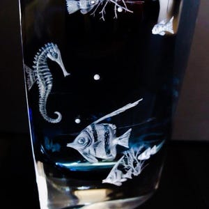 Hand Engraved Coral Fish Vase, Fish, Oceanic, Home Decor, Art Glass ...