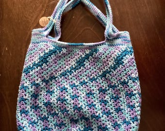 V-Stitch Crochet Market Bag - Blue & Purple Everyday Handmade Accessory