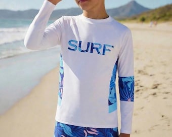 Kids Rash Guard Swimsuit Set | 5 Colors Tropical SURF Design | UPF 50+ Long Sleeve Baby Swimwear | Tiny Bunny Boutique Toddler Beach Gift