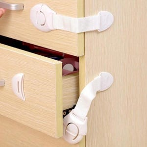 Adjustable Baby Safety Locks | Multi-Purpose Child Proof Cabinet & Drawer Latches | No Drill Furniture Security | Tiny Bunny Home Protection