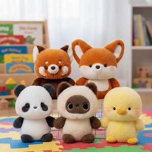Kawaii Animal Plushie Collection | 10 Unique Characters: Panda Fox Lamb Elephant & More | Soft Stuffed Toy | Tiny Bunny Boutique Kids Gift