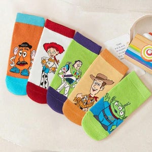 5-paar Toy Story-babysokkenset | Woody Buzz Jessie Rex Potato Head-peuterkousen | Sokken stripfiguur | Tiny Bunny Boutique-cadeau