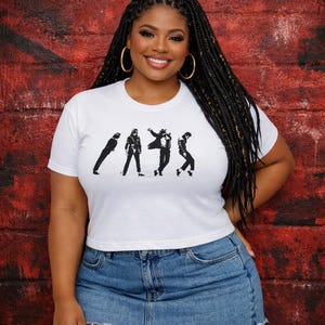 Camiseta con estampado de silueta de MJ y secuencia de baile / Camiseta de corte recto