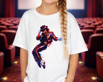 Camiseta infantil/juvenil com ilustração colorida de dançarina MJ | Pose de dança retrô estilo pop art