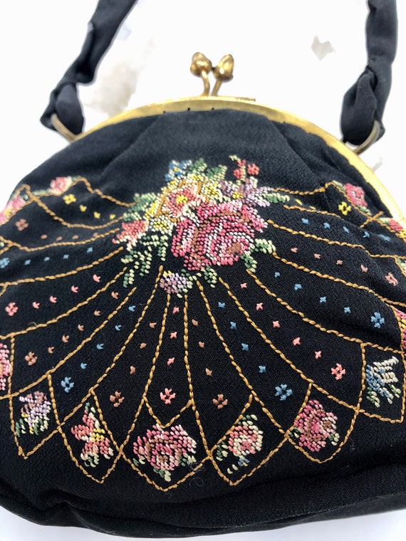 Beautiful Vintage black silk embroidered clutch e… - image 1