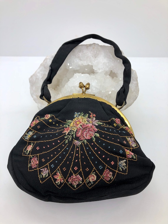 Beautiful Vintage black silk embroidered clutch e… - image 2