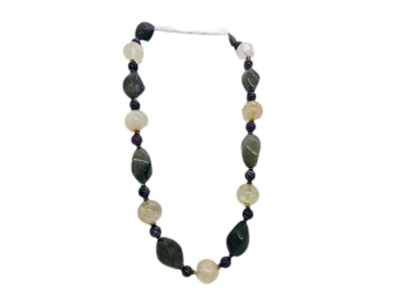 Berber Natural Jade & Amethyst Gemstone Handcrafted Jewellery Necklace 