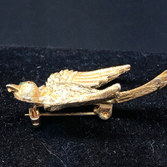 Vintage JJ bird brooch pin green eye, gold tone. … - image 4