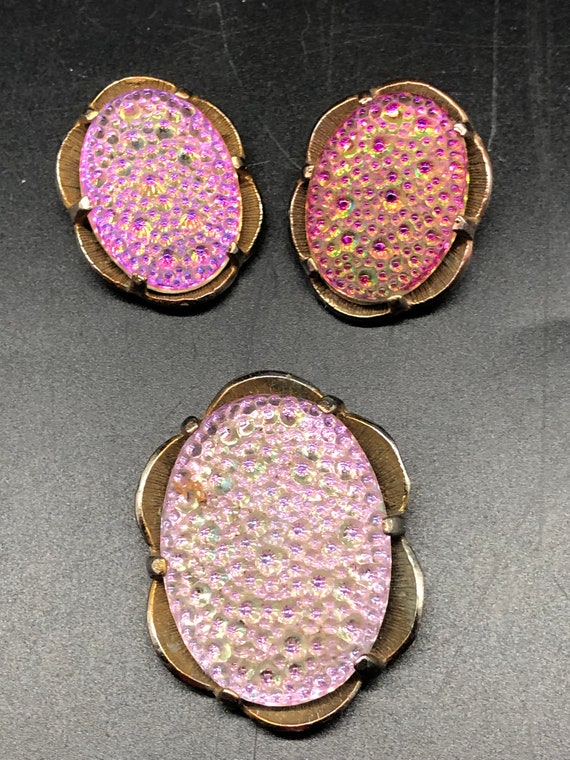 Vintage Jewelry set, Judy Lee lava glass Iridescen