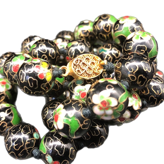 Buy Vintage Chinese Export Cloisonne Enamel Beads Necklace 36 Black Pink  Green Knotted Online in India - Etsy