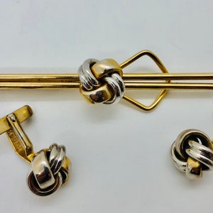 Vintage Krawattenclip und Manschettenknöpfe im Set 1980 gold und silberfarben, elegant, elegant und schlicht