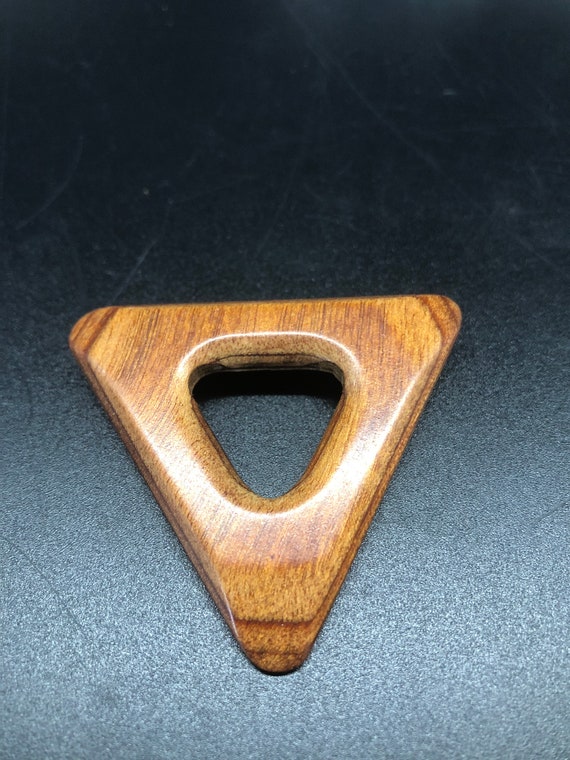 Mid century Modern wooden triangle brooch/pin. Bra