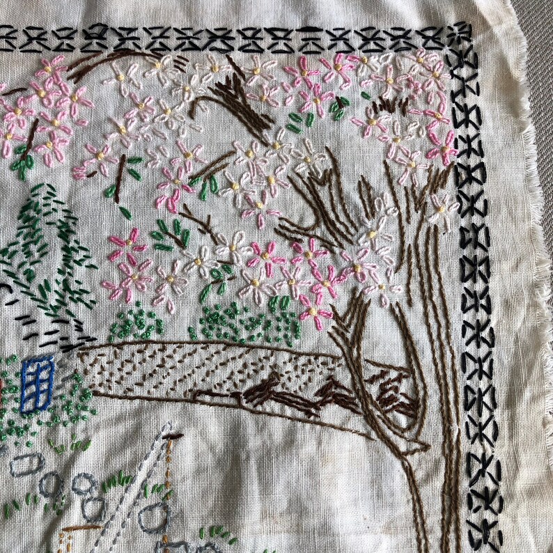 Finished Vintage Cross Stitch Free Form Wall Art Complete Etsy