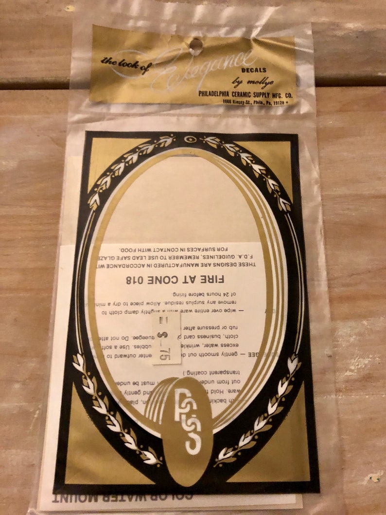 scroll work-pattern 10-501-water mount decals 1970 by the Philadelphia Ceramic Cerami Corner inc decal vintage