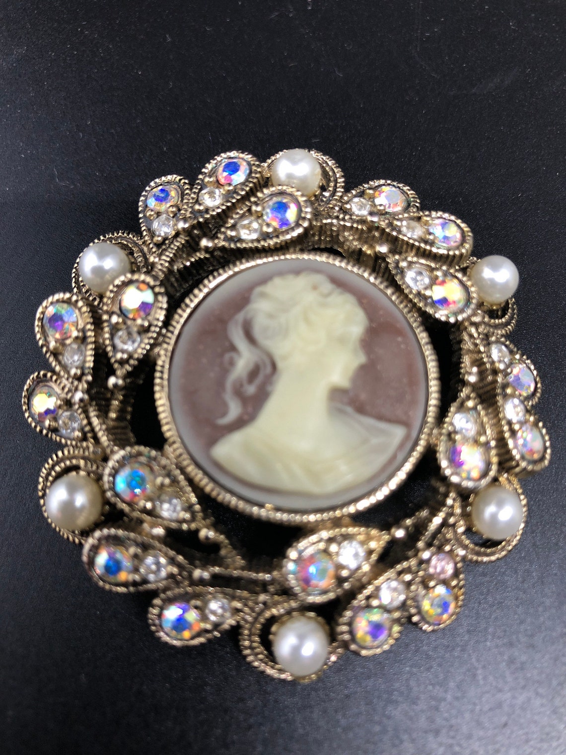 Stunning Victorian Rhinestone and Seed Pearl Resin Cameo - Etsy