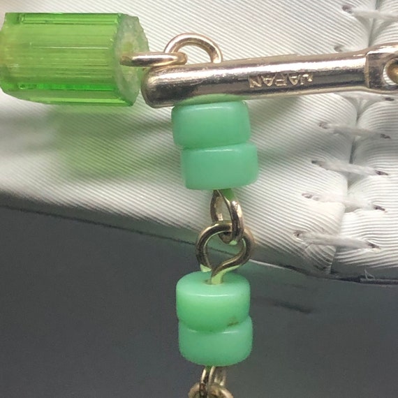 Vintage green  costume jewelry set, 7 strand glas… - image 7