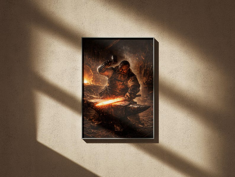 Blacksmith Forging Sword Art Print, Medieval Fantasy Forge Decor - Etsy