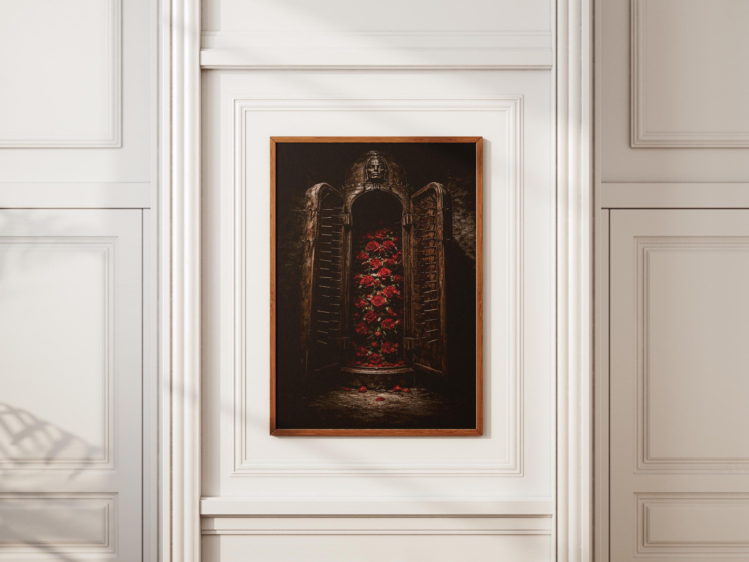 Discover Gothic Iron Maiden Roses Poster, Dark Fantasy Floral Wall Art, Macabre Decor