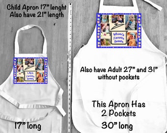 2 Photo Aprons - Matching adult and child with the same 8 in x 10.5 in Photo Collage with up to 8 photos on each apron.