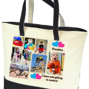 Photo Tote Bag Tell a story with your photos printed on fabric 1 or 2 Photo Collage Panels 2 tone canvas bag Up to 8 photo and text image 6